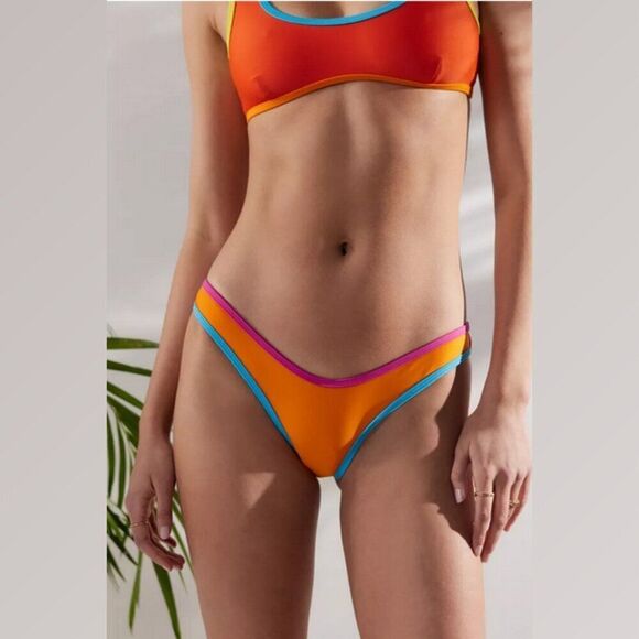 IT'S NOW COOL The 90s Duo Bikini Bottom Cheeky Bright Colorful Orange Sz L NWT - Picture 11 of 11